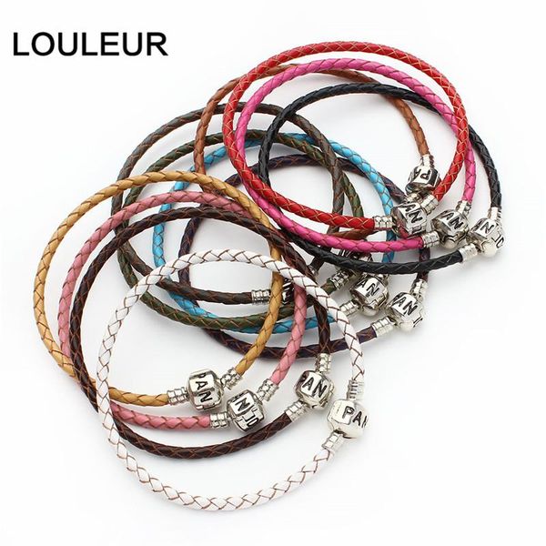 

bangle 12 colors 20cm fashion genuine leather charm bracelet for women fit original beads diy brand design drop, Black