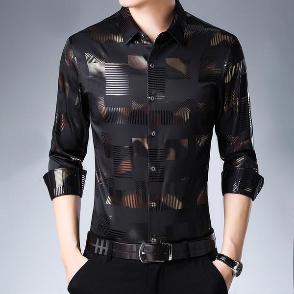 

business casual shirts men fashion print slim fit dress shirt long sleeve camisa masculina plus size clothes men's, White;black