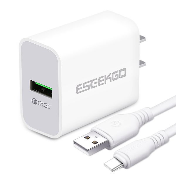 Eseekgo qc3.0 carregador rápido universal USB tipo C Carregador de parede Adaptador de carregamento portátil UE Micro cabo de plug com caixa