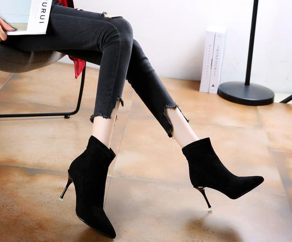 

boots warm women's winter simple pointed commuter exquisite high-heeled, Black