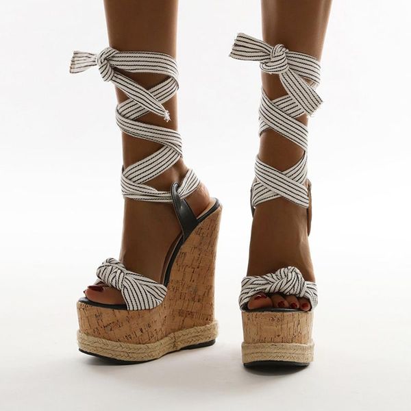 

sandals women wedges high heels cotton fabric peep toe ankle strap platform female summer shoes rope compilation ladies footwear, Black