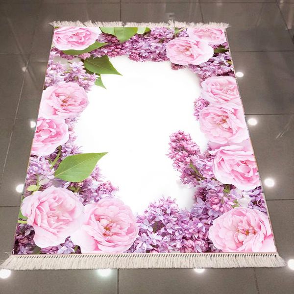 

else purple pink roses frame green floral 3d pattern microfiber print anti slip back washable decorative kilim area rug carpet carpets