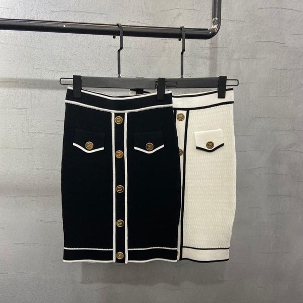 

skirts 2021ss summer women patchwork golden button knitted tencel a-line skirt 2 color for ladies ddxgz2 5.04, Black