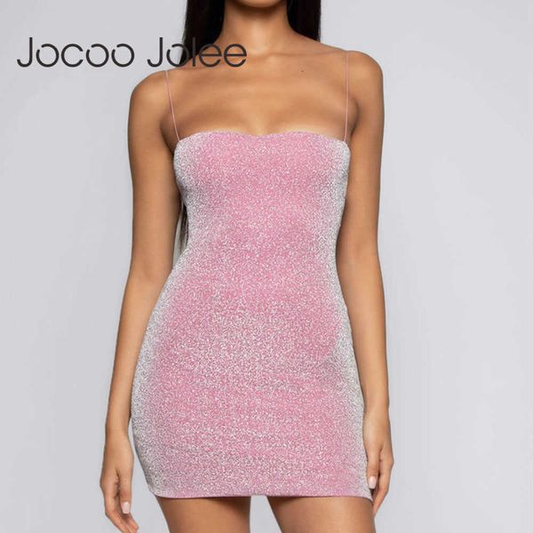 JOCOO Jolee Seksi Gece Kulübü Elbise Yaz Kadın Ince Ince Sıkı Elbise Spagetti Kayışı Sequins Parti Bodycon Elbise Vestidos 210619