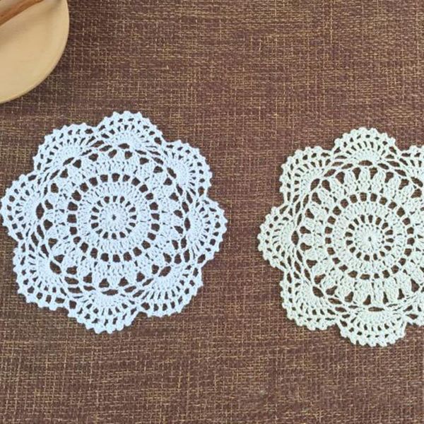 

mats & pads 10pcs/lot round doily cotton hand made crochet cup mat,white and beige 16cmx16cm place mat