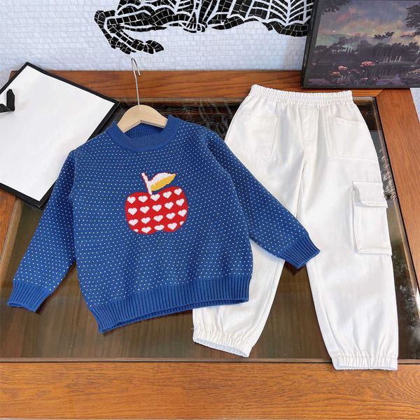 

designer children's clothing 2021 early autumn girls knitted round neck pullover sweater with two-piece casual sports pants, wes y0918, White