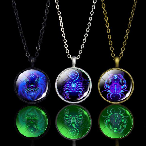 

2021 new pendant necklaces luminous 12 long chains necklace for women men birthday party gifts jewelry zodiac signs, Silver