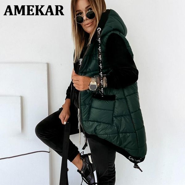 

cotton jacket sleeveles 2021 winter ladies hooded sleeveless fashion solid color quilted women's jackets, Black;brown