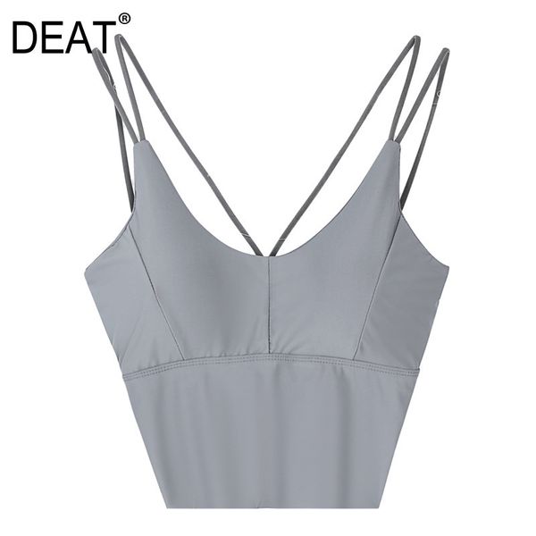 

[deat] summer new fashion tide vest solid color v-neck sleeveless sling temperament simple women tank 13q069 210430, White