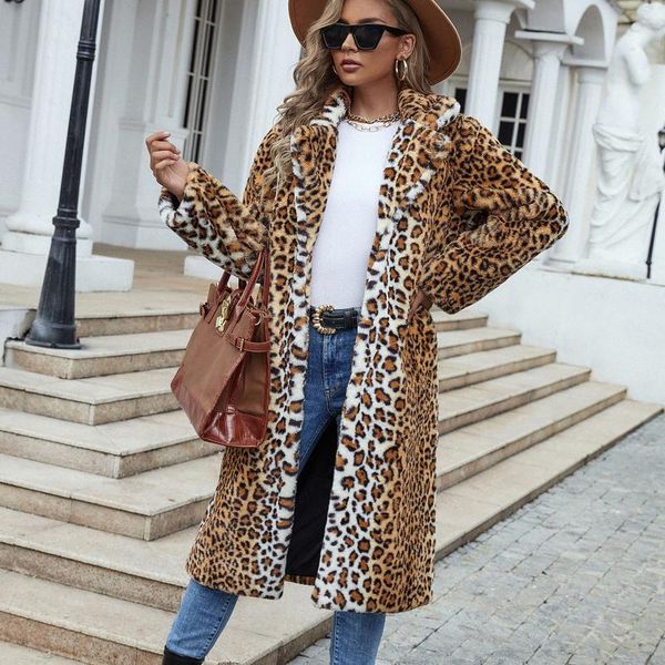 

women's wool & blends vintage stylish pockets oversized leopard jacket coat women 2021 fashion lapel collar long sleeve loose outerwear, Black