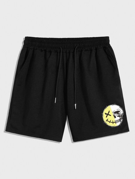 

romwe guys skull graphic shorts q4zf#, Black
