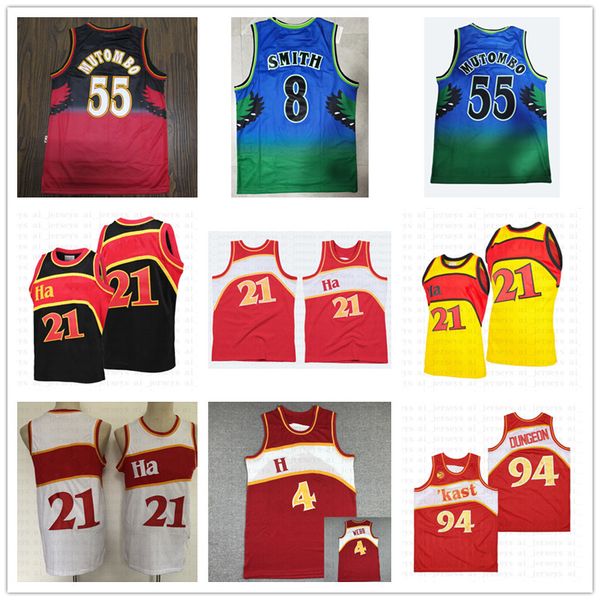 

mens basketball mitchell and ness webb 4 smith 8 mutombo 55 dungeon 94 embroidery logo stitched retro throwback 1996 1997 jerseys, Black;red