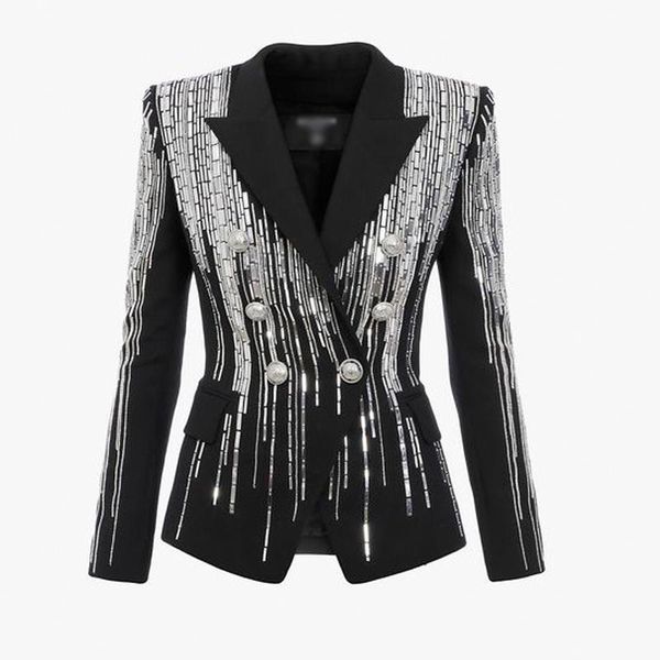 

harleyfashion luxury women high street exquisite metal beading heavy handmade black blazer quality jackets women's suits & blazers, White;black