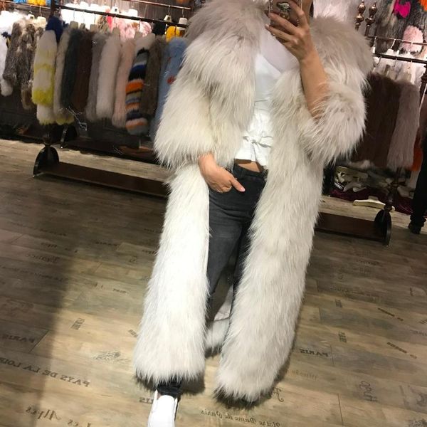 

women's fur & faux knitted lady real long women natural coat, Black