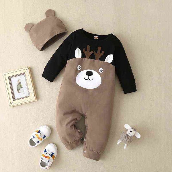 

baby girl clothes spring fall lovely cartoon animal deer patchwork long sleeve baby romper casual cotton baby boy clothes 0-18m g1221, Blue
