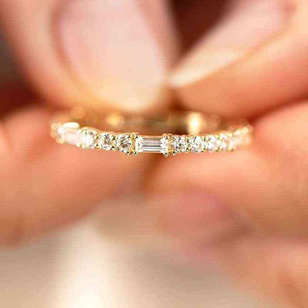 

trendy thin minimalist white zircon crystal rhinestone ladies finger ring for wedding engagement party jewelry size 6-10 g1125, Slivery;golden