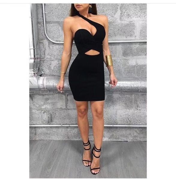 

dresses high qualikty ladies one shoulder black bandage celebrity designer fashion vestido, Black;gray