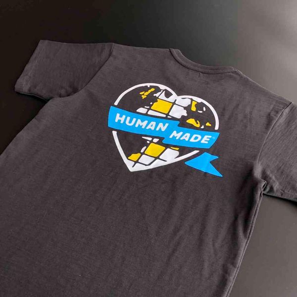 

women's t-shirt humanmade love map casual cotton impression around the neck human short sleeve made shirt, White