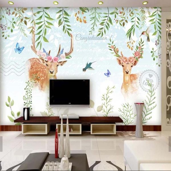 

wallpapers vintage hand painting elk animal flower murals wallpaper rolls for living room bedroom home wall decor customize landscape mural