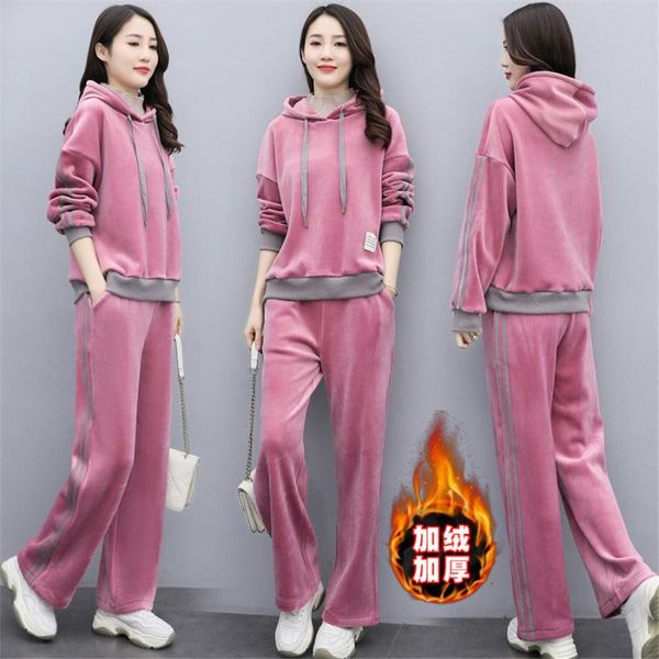 

women's tracksuits velvet tracksuit women two piece set autumn winter clothes hooded long sleeve and pants sports jogger suit sets, Gray