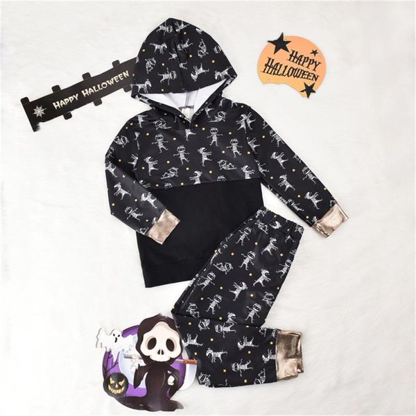 

clothing sets halloween costume for kids baby clothes toddler children boys long sleeve printed hoodie +pants, White