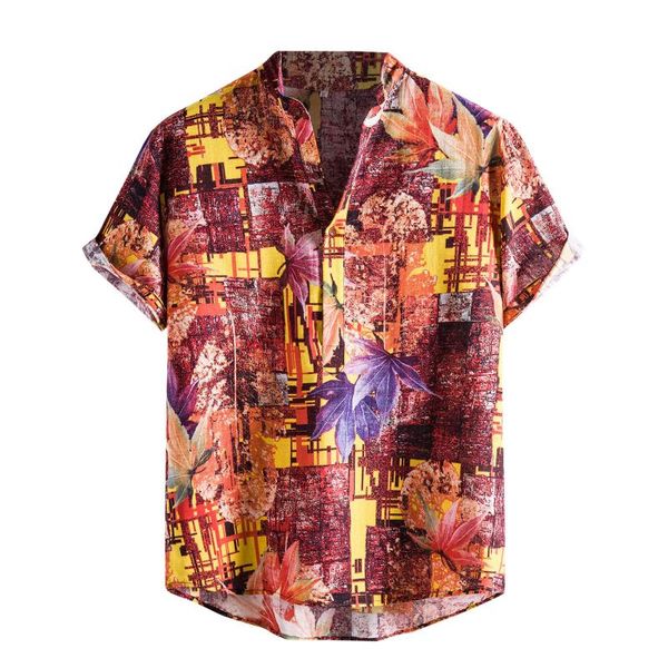 

men's casual shirts men vintage print blouse short sleeve cotton printing hawaiian shirt clothes male loose, White;black