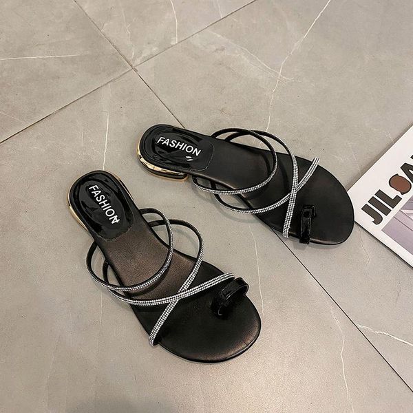 

slippers summer 2021 instagramm-style gentle student korean versatile flat simple sandals with a pair of shoes women, Black