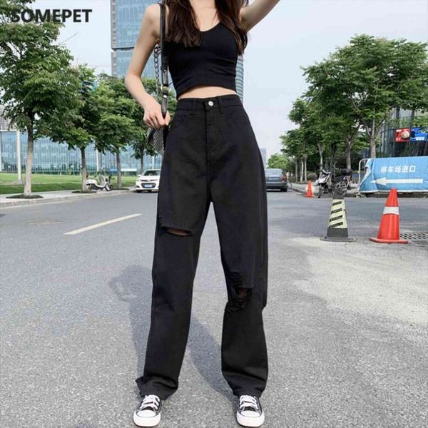

holes black chic big size women jean 5xl oversize harajuku casual womens wide leg hip hop mopping vintage high street, Blue