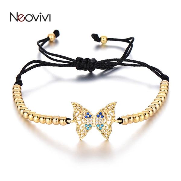 

charm bracelets neovivi butterfly bracelet girls handmade micro pave zircon metal beads link black string for women diy jewelry, Golden;silver