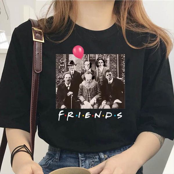 

halloween friends tv show women t shirts horror characters print fashion loose large size, White
