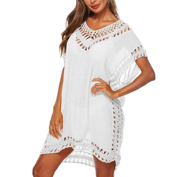 

summer bikini cover up women lace hollow crochet swimsuit beach dress 2021 ladies cover-ups bathing suit wear women's swimwear, White;black