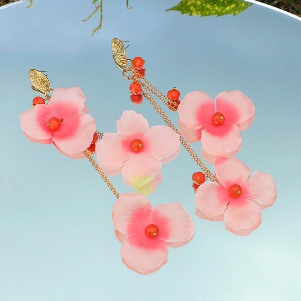 

hoop & huggie say long yarn flower earrings bohemian handmade big tassel jewelry colorful drop earring for women fashion fabric fringe dangl, Golden;silver