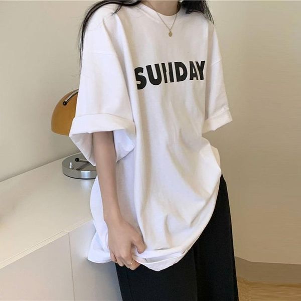

women's t-shirt summer fashion clothes aesthetic korean graphic pulovers cotton short sleeve loose t shirt plus size casual, White