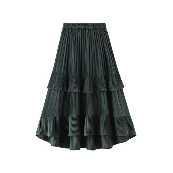 

skirt 2021 Spring A-Line Waist Hem Women Long Skirt Elegant Faldas Jupe Saia, Black