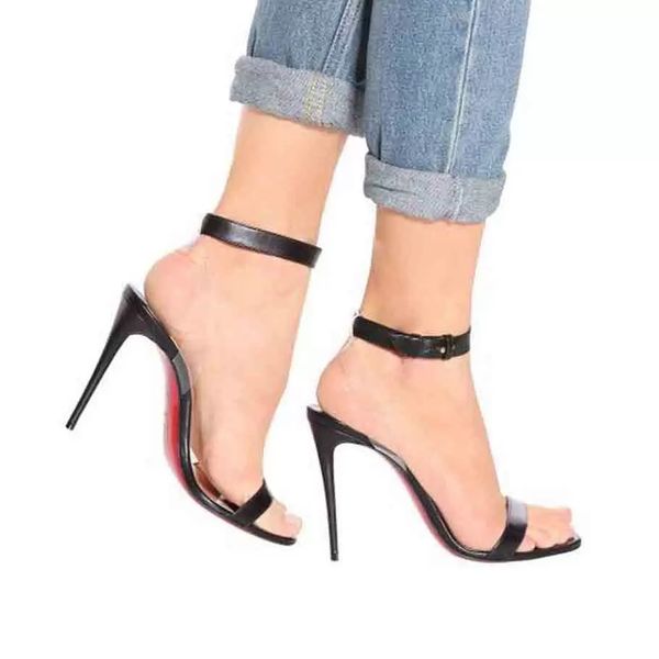 

womens shoe summer sandals woman high heels,red bottom sandal heel shoes leather pvc patent sandalsies straps wedding dress party with boxes, Black