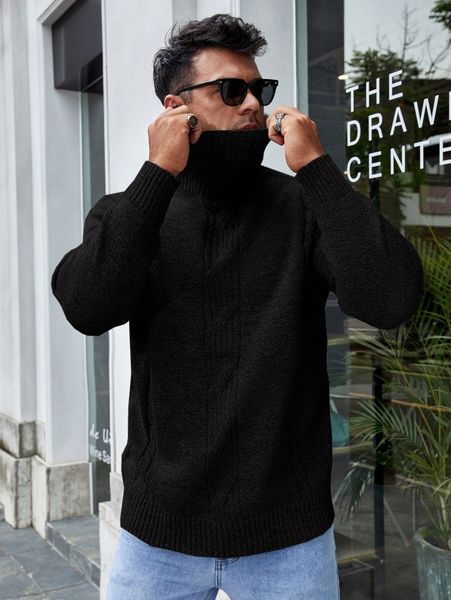 

men turtleneck cable knit sweater v6wd#, White;black