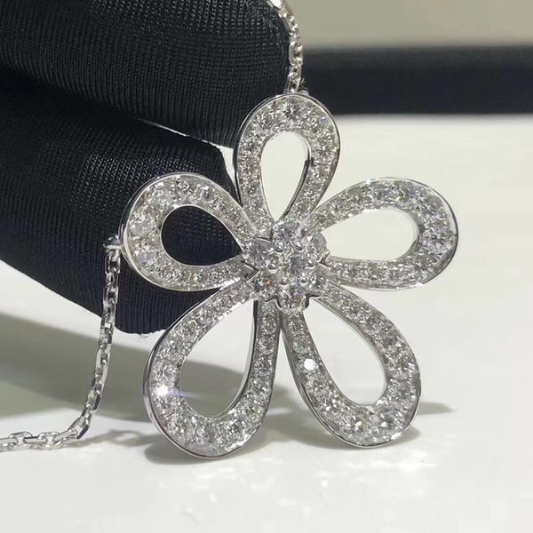 

fanjia big flower necklace 925 sterling silver plated 18k gold full diamond sunflower flower pendant clavicle chain