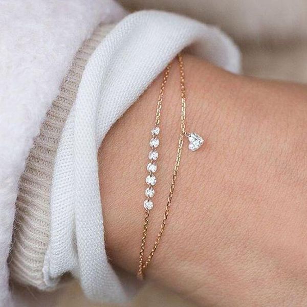 

vintage silvery/gold color bracelet female crystal heart bohemian cheville boho charm jewelry bracelets for woman, Golden;silver