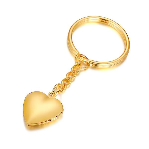 

keychains 2021 stainless steel heart-shaped po box wth openable keychain gold european and american personailzed pendant for men, Silver