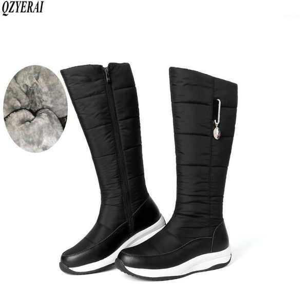 

boots winter warm women snowshoes knee high natural genuine leather snow fur leisure sports -30 degrees1, Black