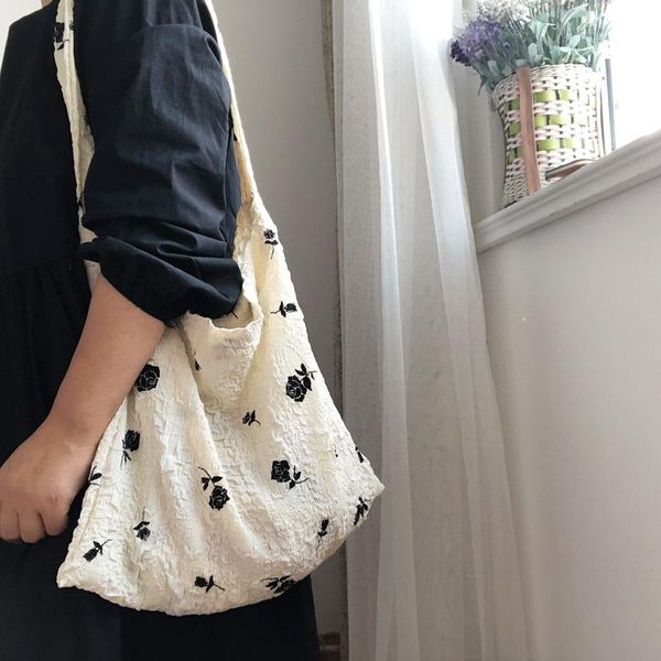 

evening bags rose flower women's tote shopper retro design female thin cloth purse handbags vintage pleated fabricladies shoulder bag