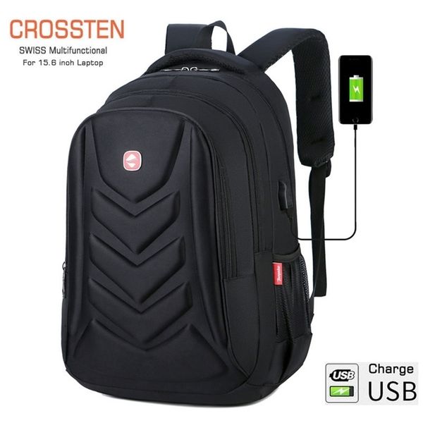 

crossten business travel lapbackpack, large capacity school bag, usb charger port, 15 computer business bag, waterproof eva 211026