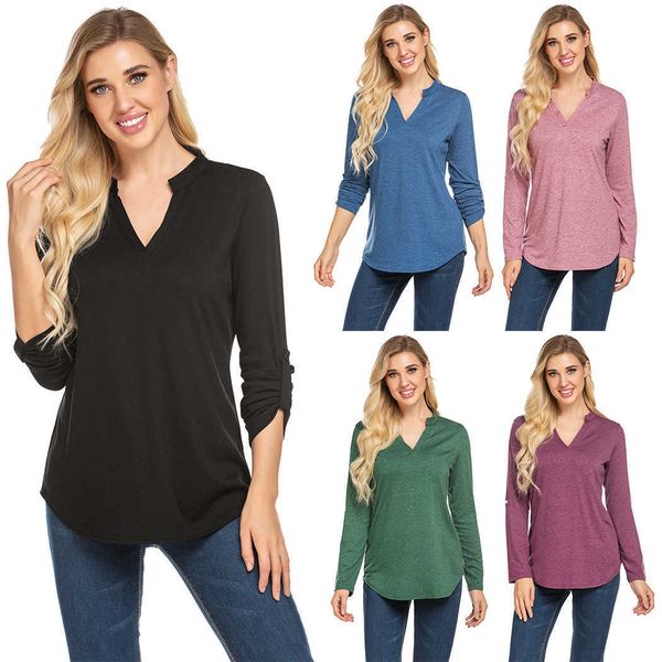 

cotton t-shirt color with color long sleeve base for women, White