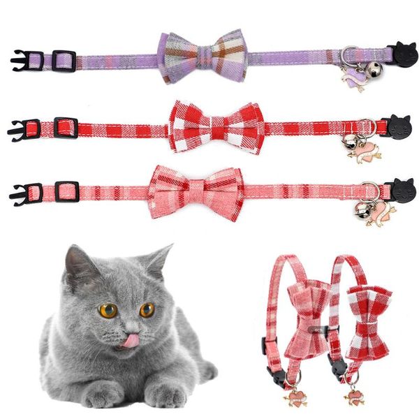 

cat collars & leads pets collar buckle kitten necklace adjustable with heart pendant bell puppy chihuahua cats bow tie accessories