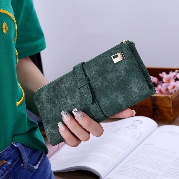 

women retro matte wallets pu leather long purse clutch money bag female draw strap vintage wallet fashion holder, Red;black