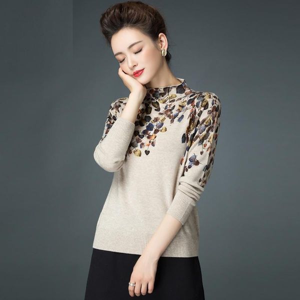 

women's sweaters spring fall fashion women turtleneck printed floral pattern knitted sweater pullover , autumn female woman slim 3xl, White;black