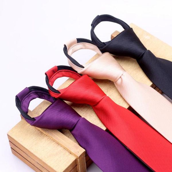 

bow ties ricnais craft 6cm pre-knotted solid color tie for boy school men's with zipper lazy casual slim men, Black;gray