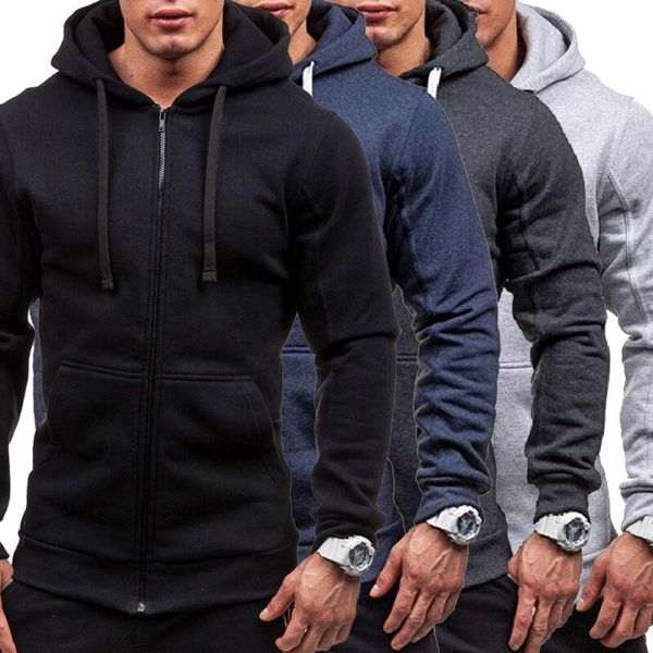 

men's hoodies & sweatshirts 2021 est autumn winter fashion fleece hoodie mens casual slim thermal lined hood jacket sweatshirt zip oute, Black