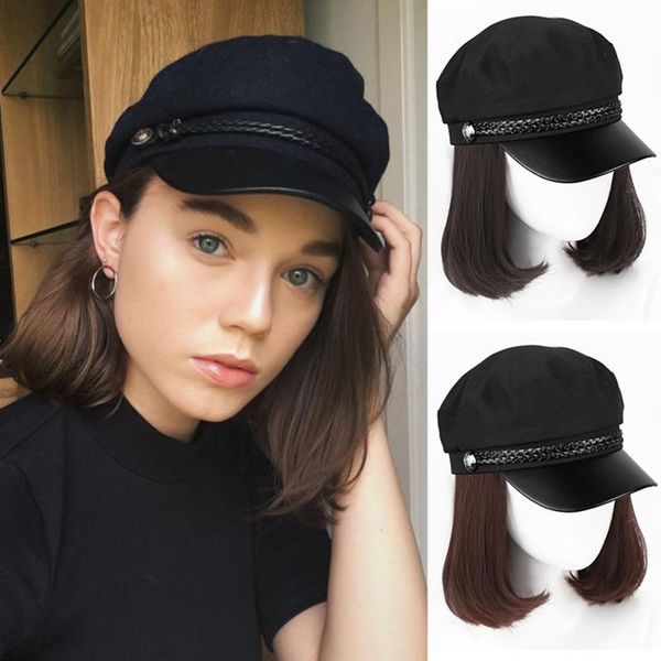 

synthetic wigs lvhan short navy hat hair wig natural black naturally connect fashion for girl, Black;brown