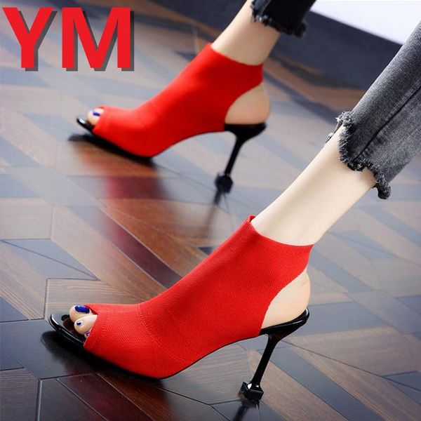 

roman spring peep toe heel high heels sandals 8cm cool boots pumps knit classics shoes women party wedding slingbacks, Black
